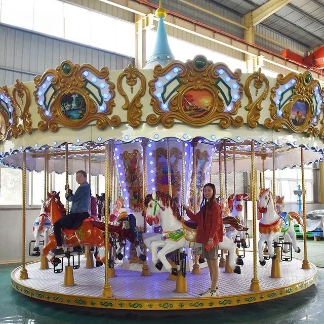 16-Seat White Gold Blue Carousel - main product photo | JH Amusement