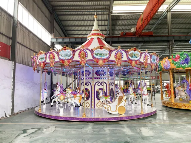 24-Seat Red Purple Spire Carousel - detail photo 1 | JH Amusement