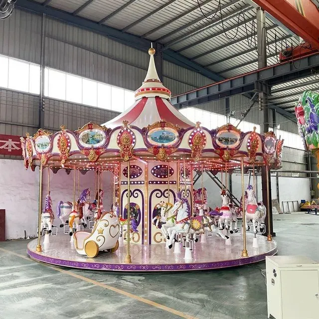 24-Seat Red Purple Spire Carousel - detail photo 2 | JH Amusement